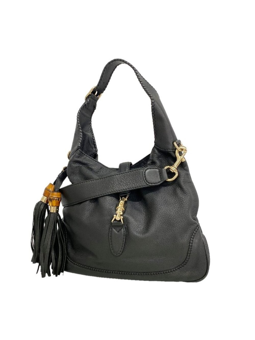 Gucci Handbag Bamboo New Jackie Leather Black Champagne Gold 2-Way Bag